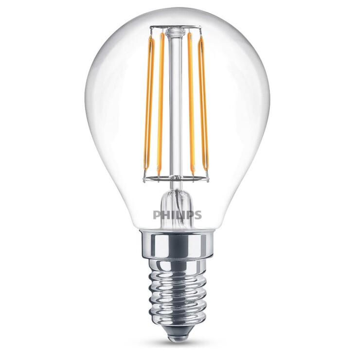 Philips LED Lampe ersetzt 40W, E14 Tropfen P45, klar, warmweiß, 470 Lumen, nicht dimmbar, 1er Pack