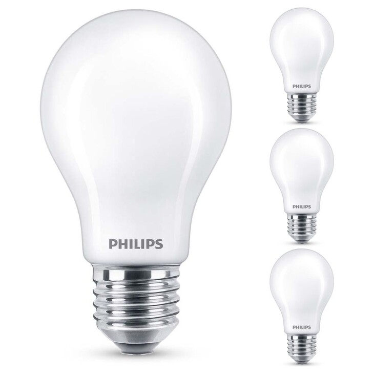 Philips LED Lampe ersetzt 60W, E27 Standardform A60, weiß, warmweiß, 806 Lumen, nicht dimmbar, 4er Pack