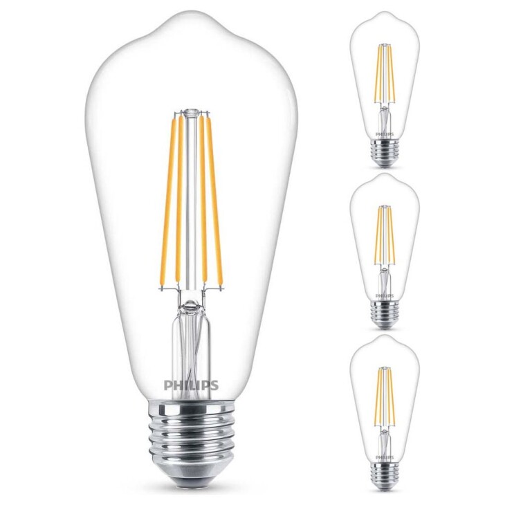 Philips LED Lampe ersetzt 40W, E27 Edisonform ST64, klar, warmweiß, 470 Lumen, nicht dimmbar, 4er Pack