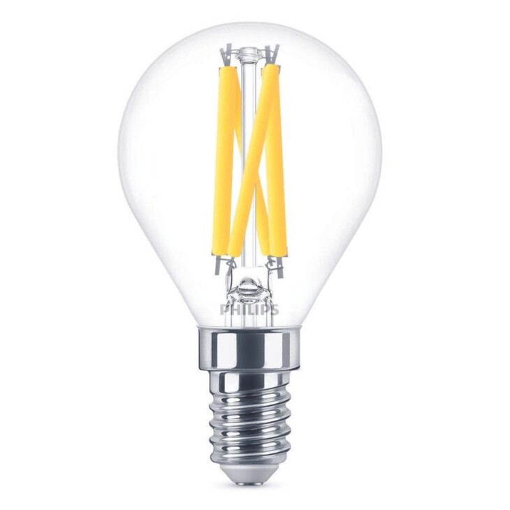 Philips LED Lampe ersetzt 60W, E14 Tropfenform P45, klar, warmweiß, 810 Lumen, dimmbar, 1er Pack