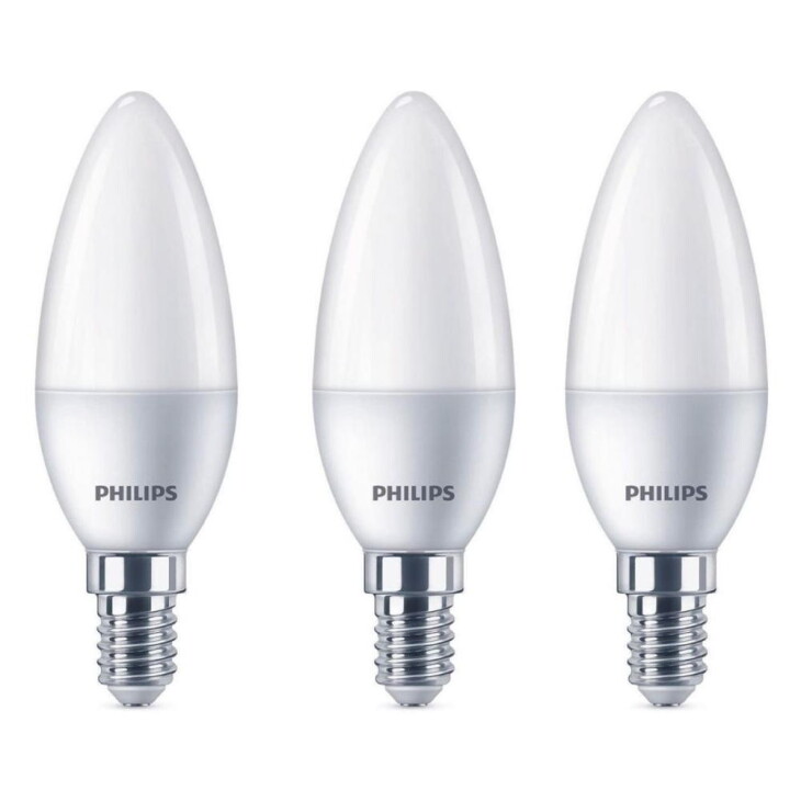 Philips LED Lampe ersetzt 40W, E14 Kerzenform B35, weiß, warmweiß, 470 Lumen, nicht dimmbar, 3er Pack