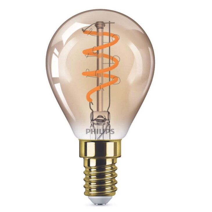 Philips LED Lampe ersetzt 15W, E14 Tropfenform P45, gold, warmweiß, 136 Lumen, dimmbar, 1er Pack