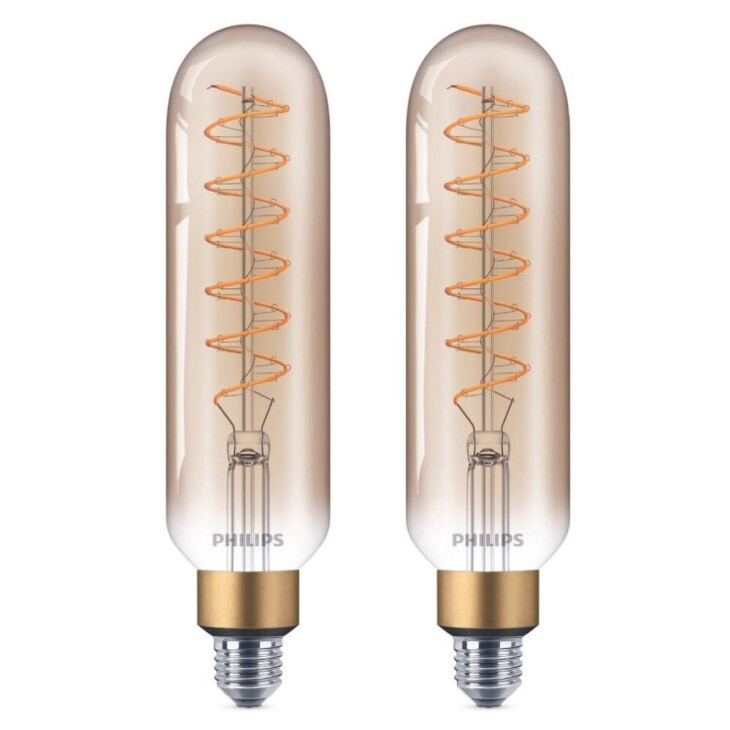 Philips LED Lampe ersetzt 40W, E27 Röhrenform T65, gold, warmweiß, 470 Lumen, dimmbar, 2er Pack