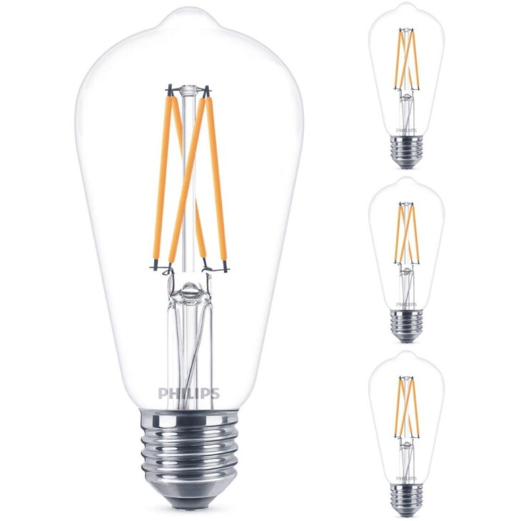 Philips LED Lampe ersetzt 60 W, E27 Edisonform ST64, klar, warmweiß, 810 Lumen, dimmbar, 4er Pack