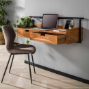 RINGO-Living Massivholz Schreibtisch Lolei mit 2 Schubladen in Natur-dunkel und Schwarz-matt