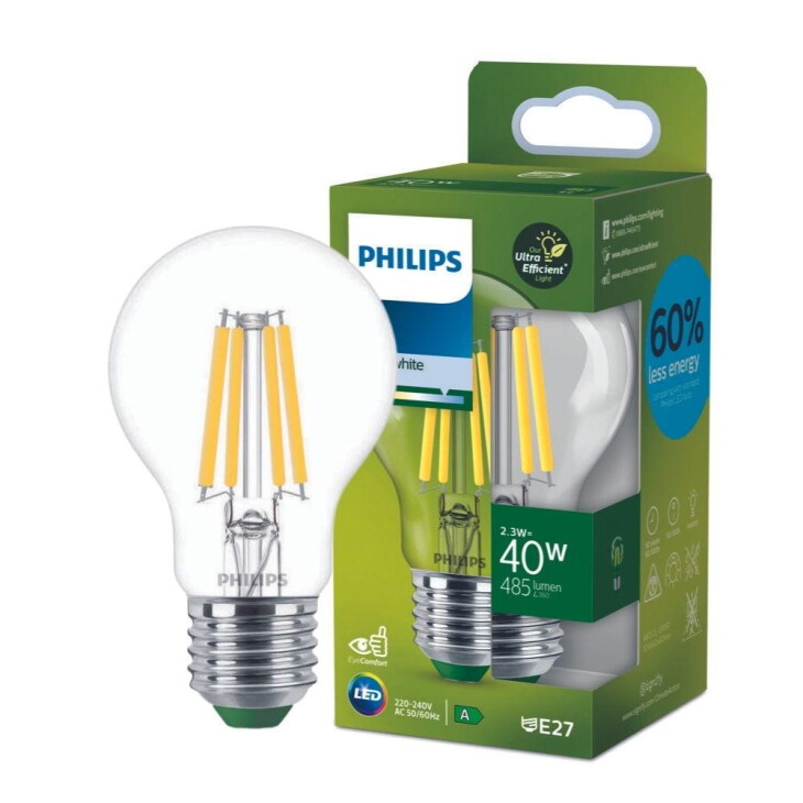 Philips LED Lampe E27 - Birne A60 2,3W 485lm 4000K ersetzt 40W Einerpack