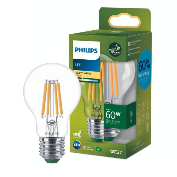 Philips LED Lampe E27 - Birne A60 4W 840lm 2700K ersetzt 60W Einerpack