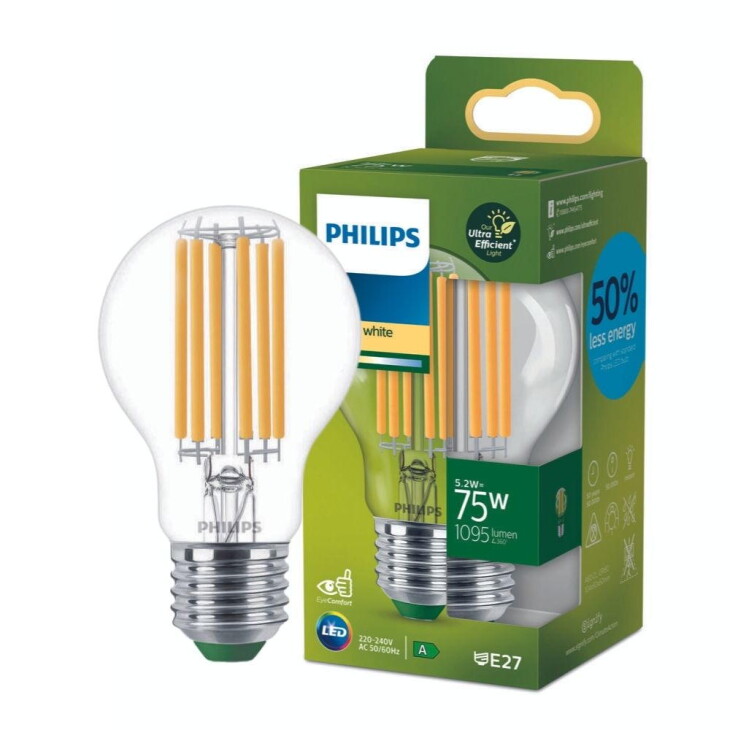 Philips LED Lampe E27 - Birne A60 5,2W 1095lm 2700K ersetzt 75W Einerpack