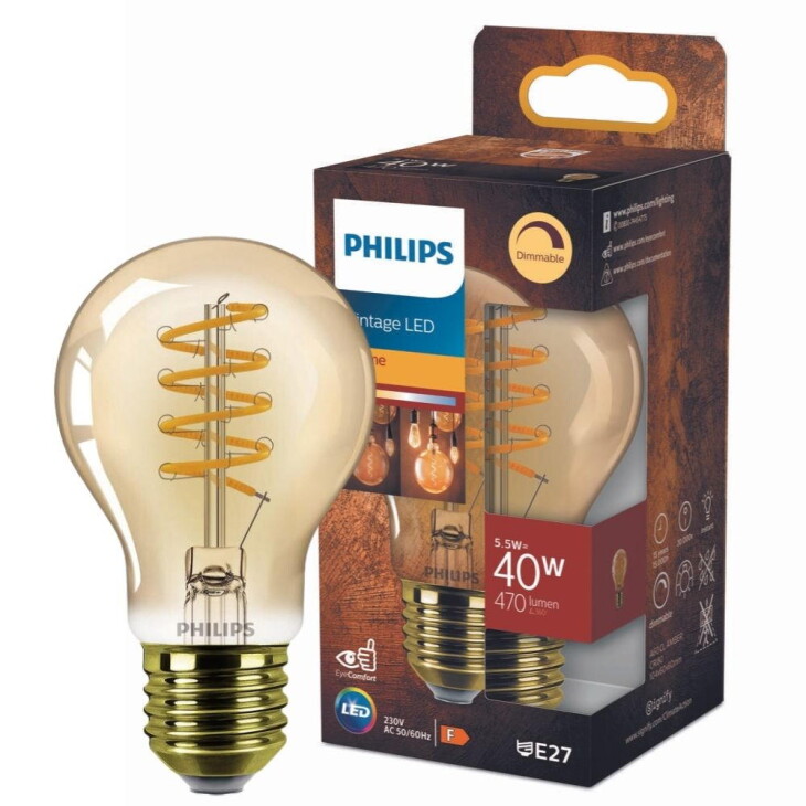 Philips LED Lampe E27 - Birne A60 5,5W 470lm 2200K ersetzt 40W Einerpack