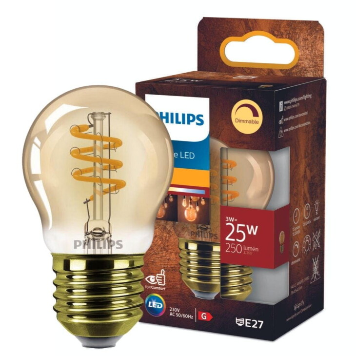 Philips LED Lampe E27 - Tropfen P45 3W 250lm 2200K ersetzt 25W Einerpack