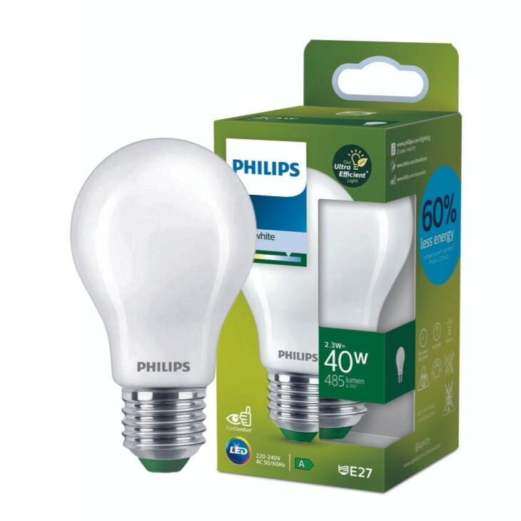 Philips LED Lampe E27 - Birne A60 2,3W 485lm 4000K ersetzt 40W standard Einerpack