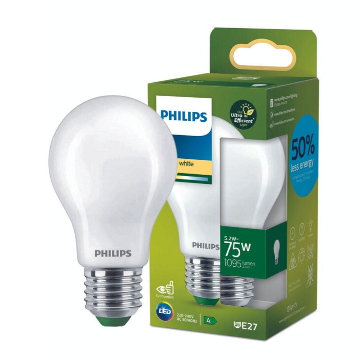 Philips LED Lampe E27 - Birne A60 5,2W 1095lm 2700K ersetzt 75W standard Einerpack