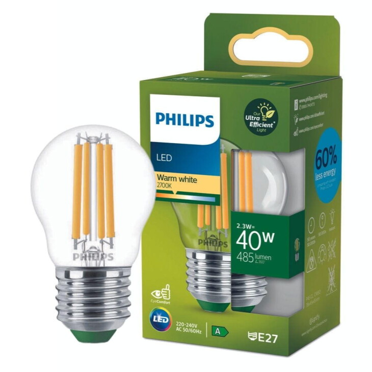 Philips LED Lampe E27 - Tropfen P45 2,3W 485lm 2700K ersetzt 40W Einerpack