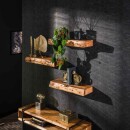 RINGO-Living Wandregal Loryn in Natur-dunkel aus Akazienholz mit Schublade 3er-Set 80x600x200mm